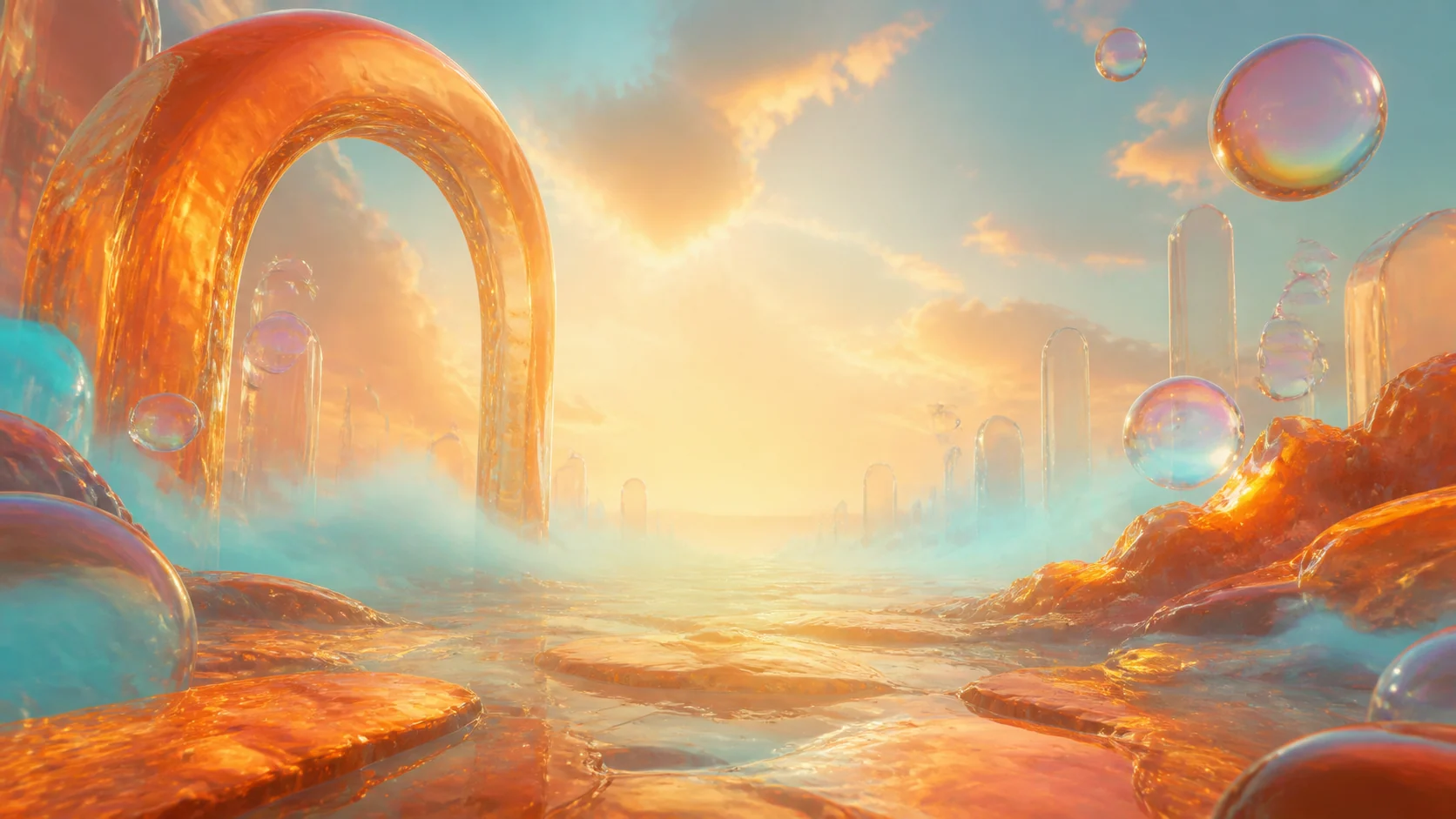 Surreal amber glass landscape